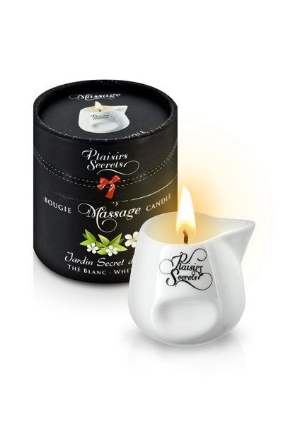 Масажна свічка Plaisirs Secrets White Tea (80 мл) подарункова упаковка, керамічний посуд SO1858 фото