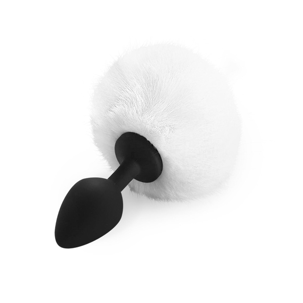 Силіконова анальна пробка М Art of Sex - Silicone Bunny Tails Butt plug, колір Білий, діаметр 3,5 см SO6695 фото