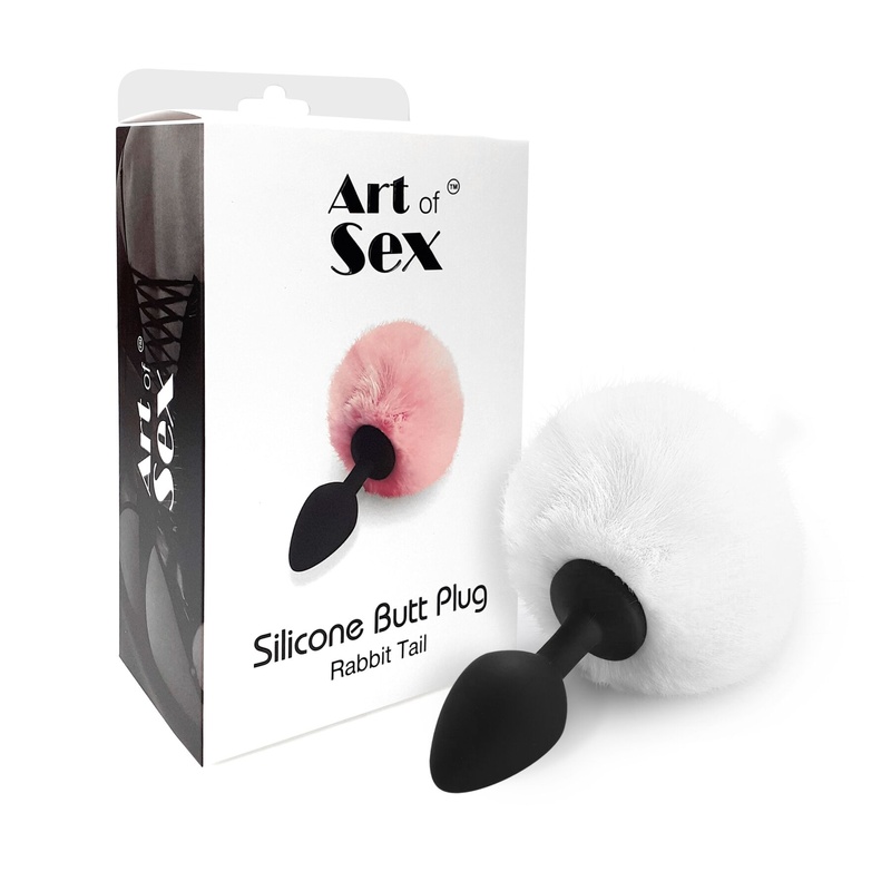Силіконова анальна пробка М Art of Sex - Silicone Bunny Tails Butt plug, колір Білий, діаметр 3,5 см SO6695 фото