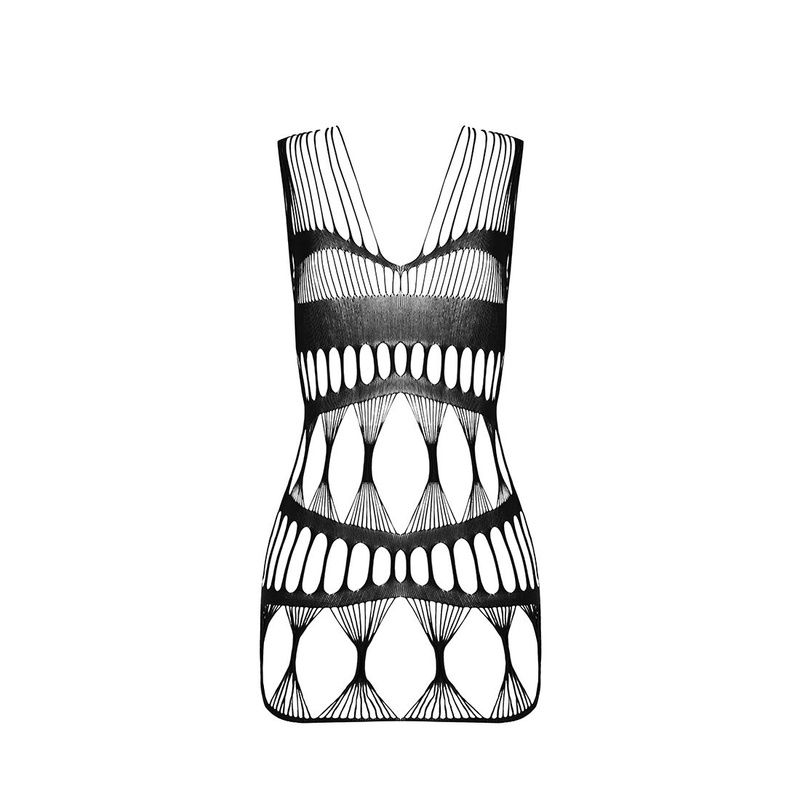 Бодістокінг-сукня Passion BS089 black, міні, плетіння у вигляді павутини SO6385 фото
