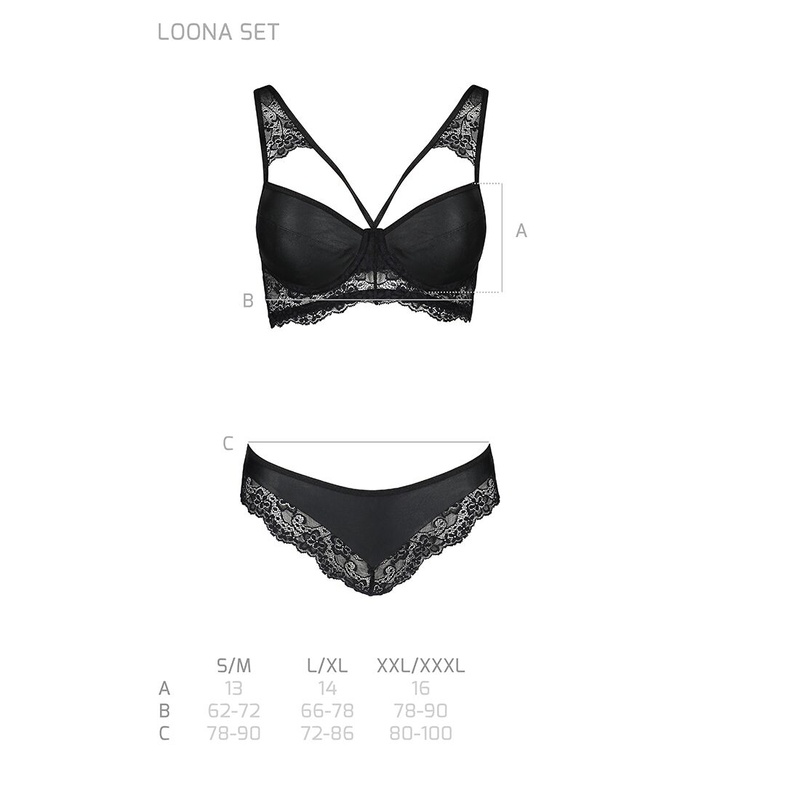 Комплект з еко-шкіри та мережива Loona Set black L/XL - Passion, бра і трусики SO5361 фото