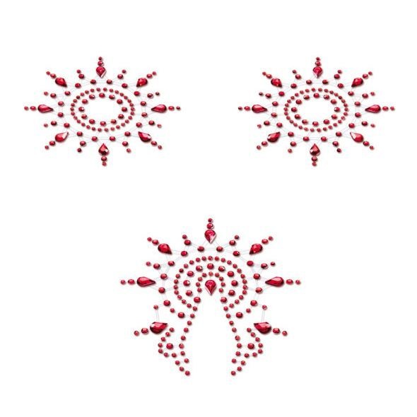 Пестіс з кристалів Petits Joujoux Gloria set of 3 - Red, прикраса на груди та вульву SO3147 фото