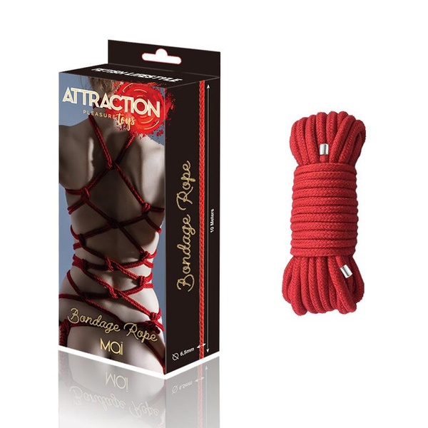 Мотузка для BDSM MAI Bondage Rope Red, довжина 10 м, діаметр 6,5 мм, поліестер SO6574 фото